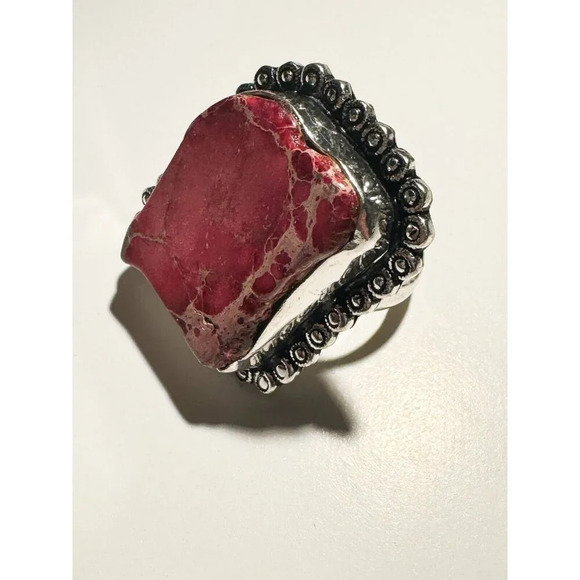 Pink Howlite Square Statement Ring in Silver 7.5 - Picture 2 of 3